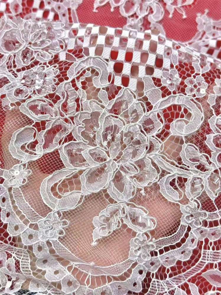 Bridal Lace Fabric - 3 Meters - Corded Beaded Chantilly Wedding Lace Fabric | HN506