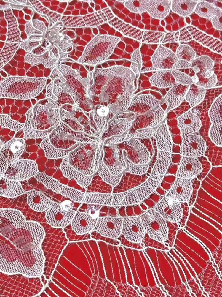 Bridal Lace Fabric - 3 Meters - Corded Beaded Chantilly Wedding Lace Fabric | HN506