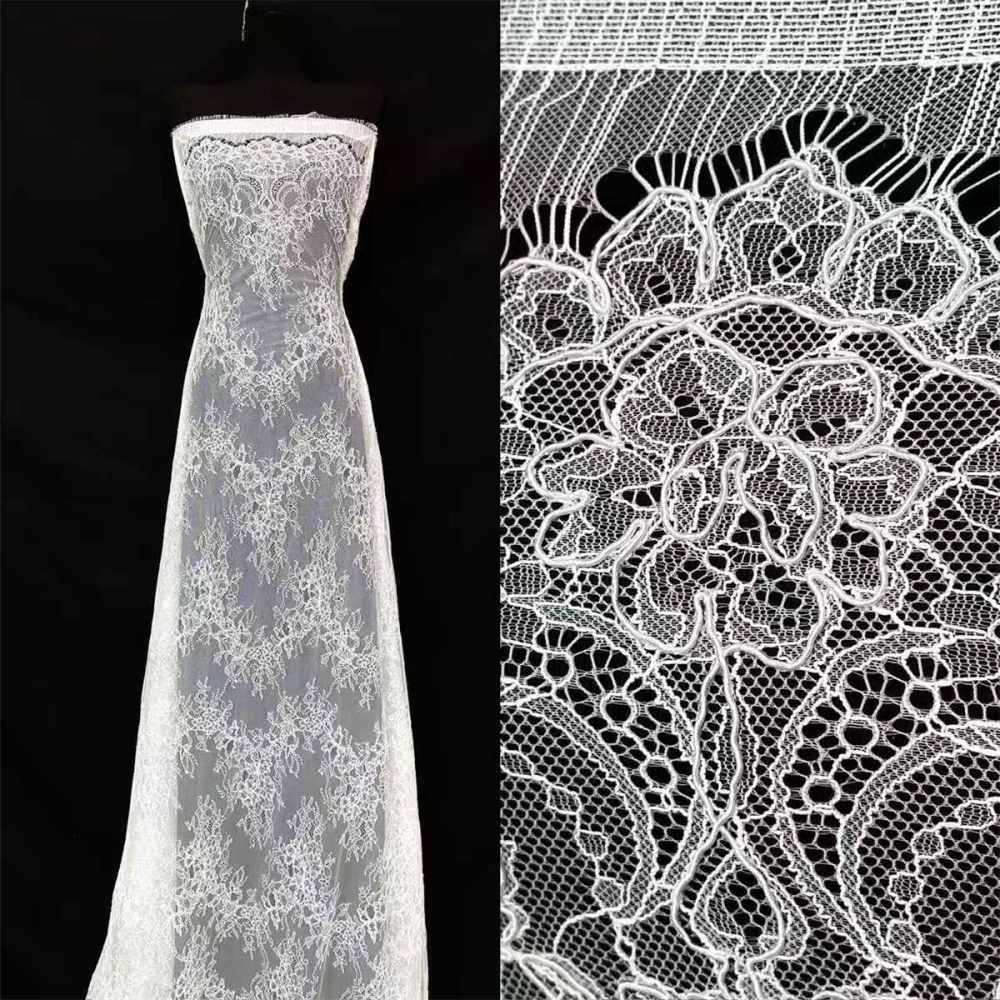 Bridal Lace Fabric - 3 Meters - Corded Beaded Chantilly Wedding Lace Fabric | HN509