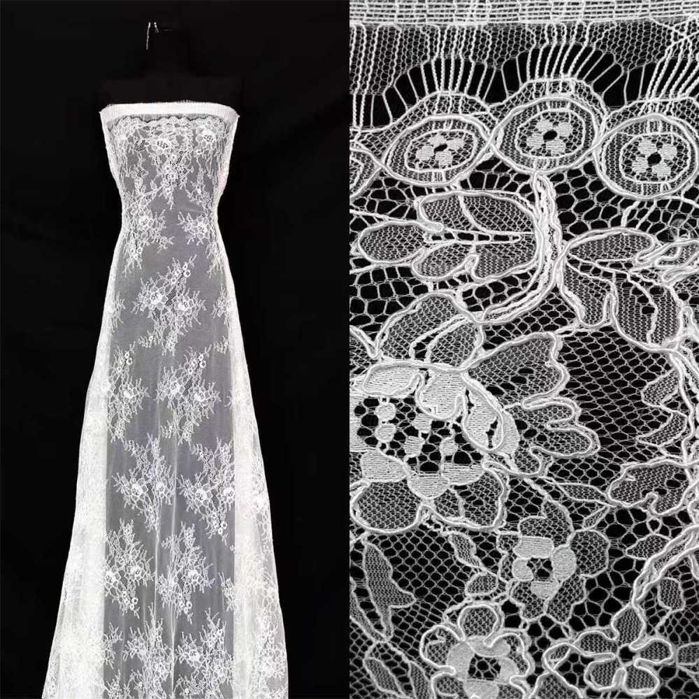 Bridal Lace Fabric - 3 Meters - Corded Beaded Chantilly Wedding Lace Fabric | HN510