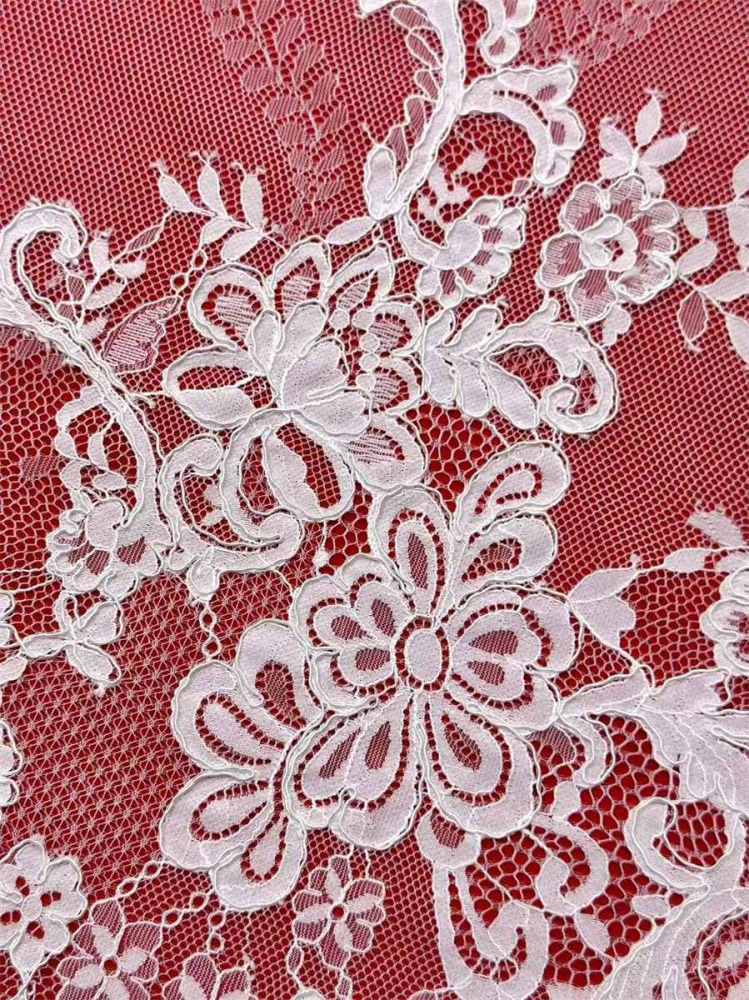 Bridal Lace Fabric - 3 Meters - Corded Beaded Chantilly Wedding Lace Fabric | HN511