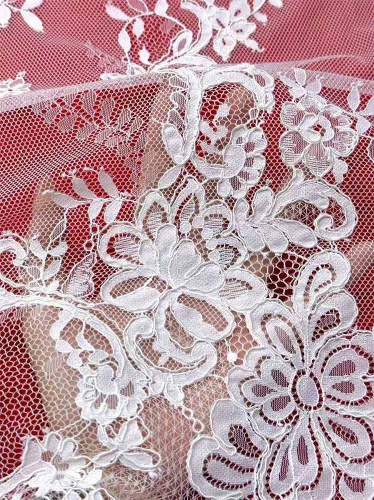 Bridal Lace Fabric - 3 Meters - Corded Beaded Chantilly Wedding Lace Fabric | HN511