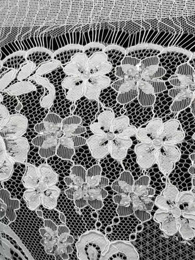 Bridal Lace Fabric - 3 Meters - Corded Beaded Chantilly Wedding Lace Fabric | HN512
