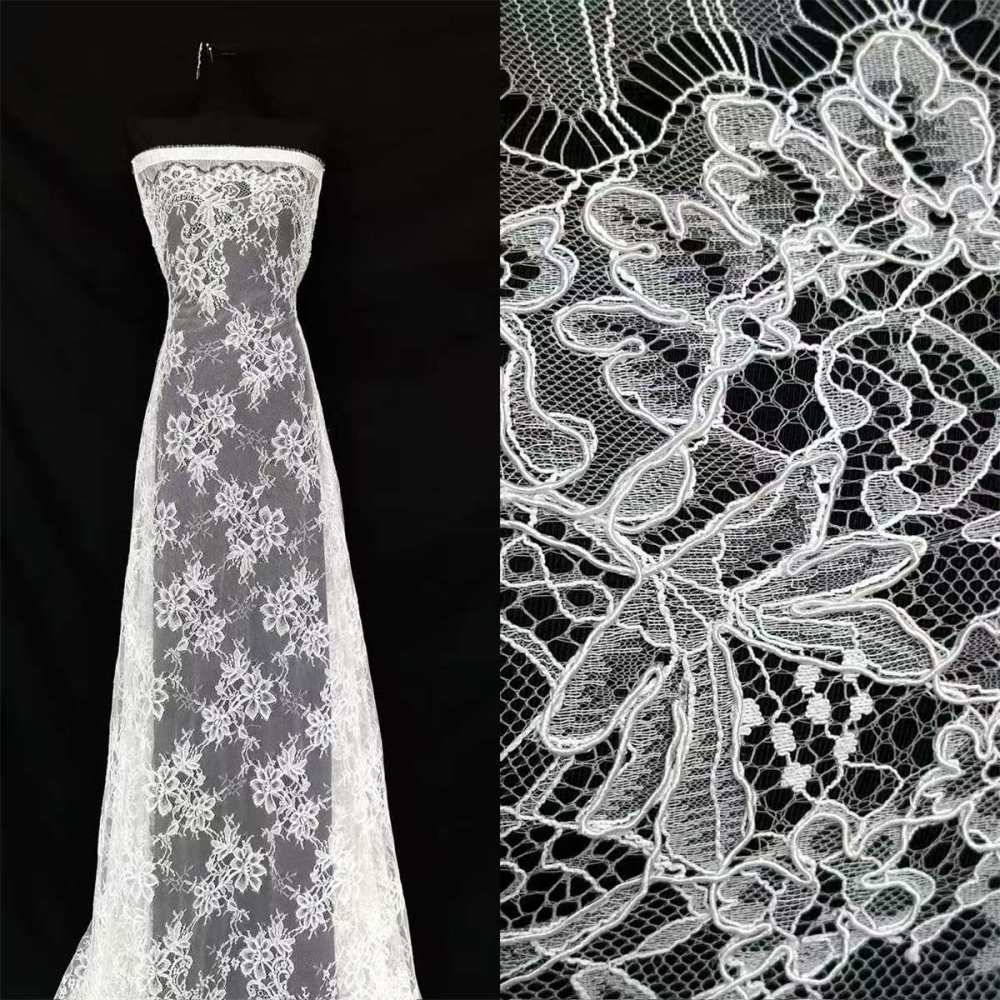 Bridal Lace Fabric - 3 Meters - Corded Beaded Chantilly Wedding Lace Fabric | HN513