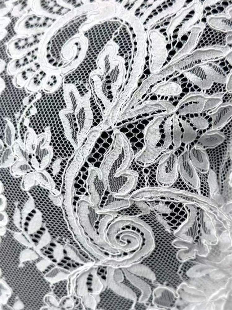 Bridal Lace Fabric - 3 Meters - Corded Beaded Chantilly Wedding Lace Fabric | HN519