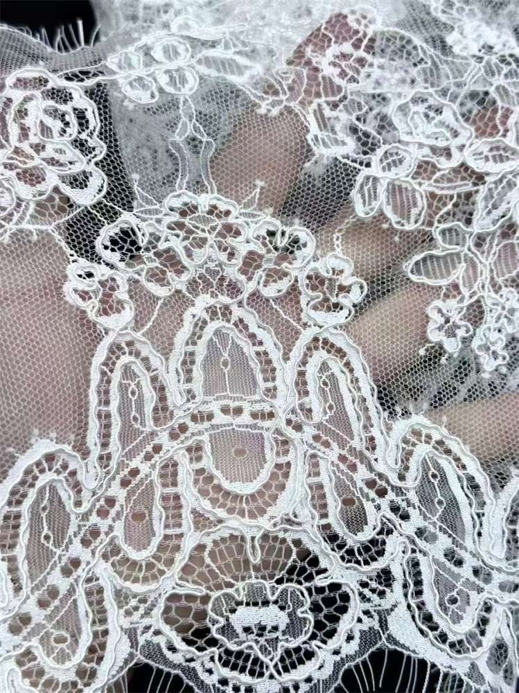 Bridal Lace Trim - 9 Meters - Corded Beaded Chantilly Wedding Lace Trim | COD HN625