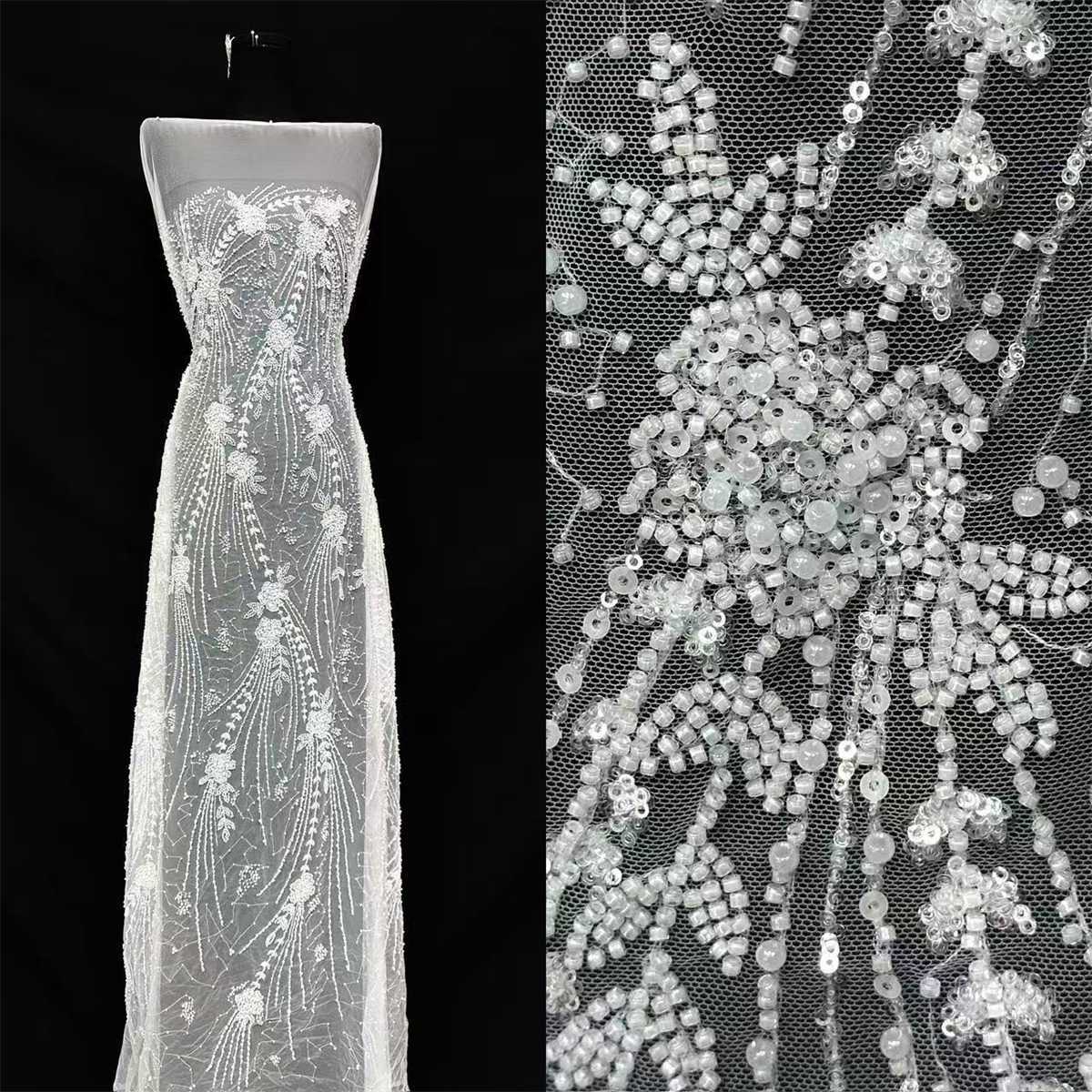 Bridal Lace Fabric - 5 Yards - Beaded Wedding Lace Fabric | HN527