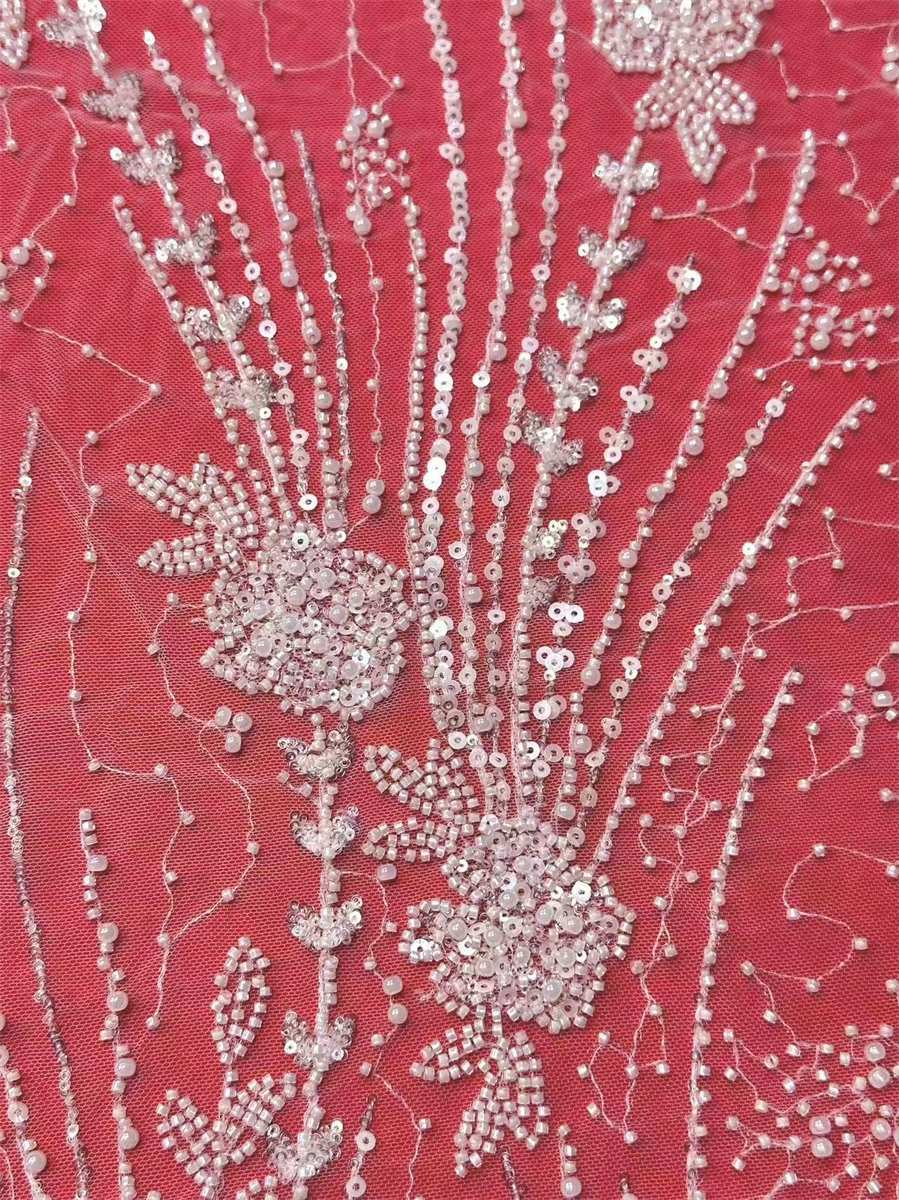 Bridal Lace Fabric - 5 Yards - Beaded Wedding Lace Fabric | HN527