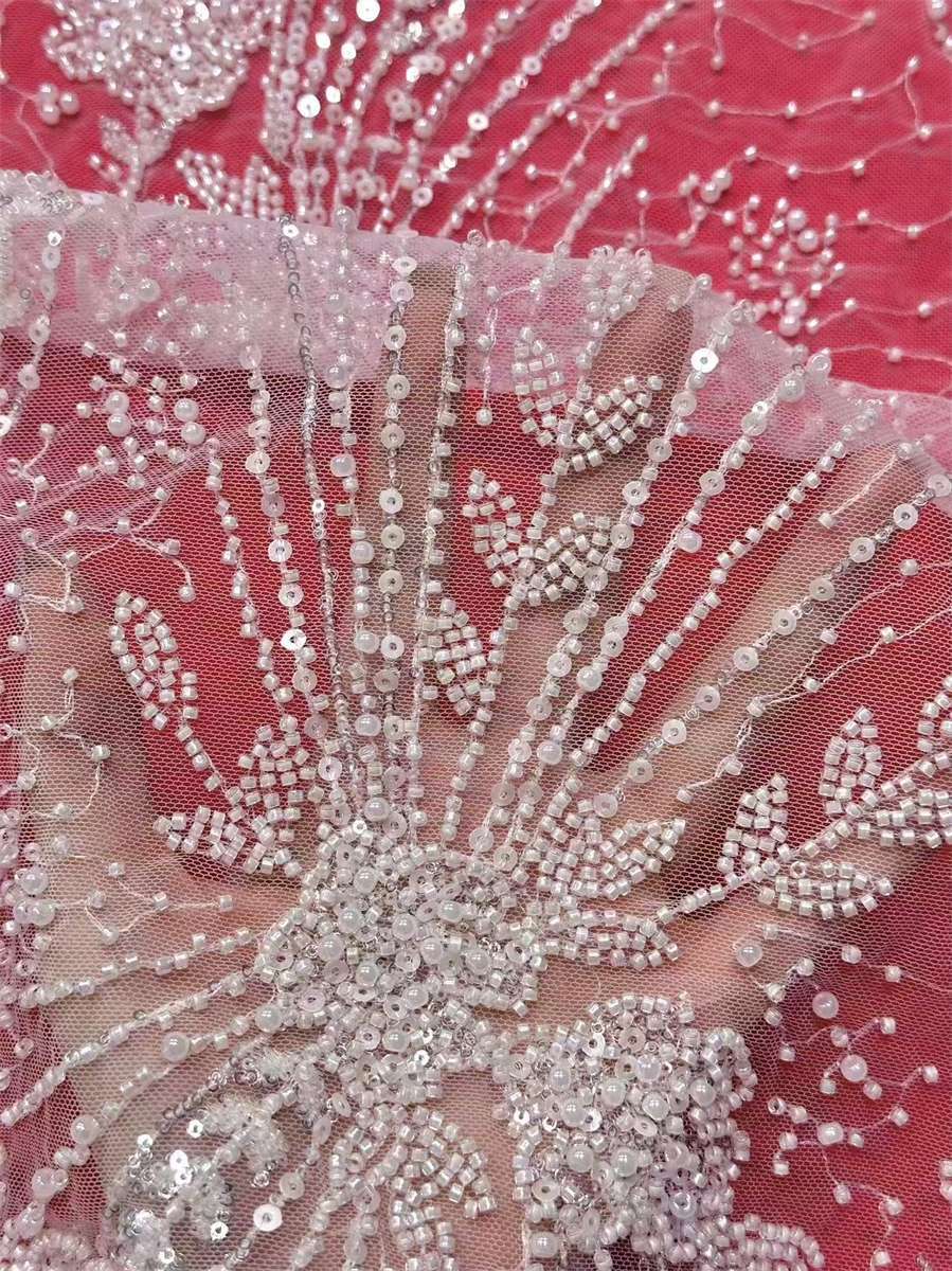 Bridal Lace Fabric - 5 Yards - Beaded Wedding Lace Fabric | HN527