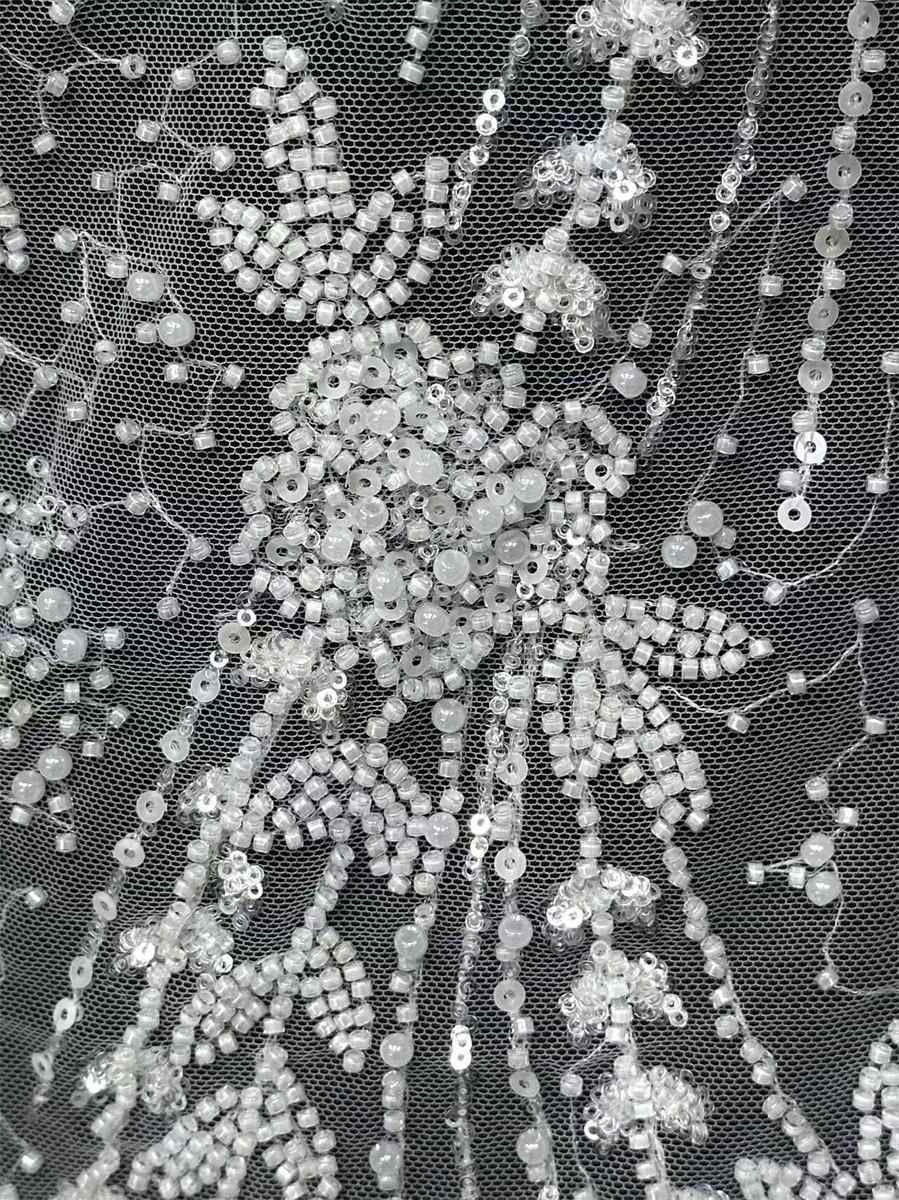 Bridal Lace Fabric - 5 Yards - Beaded Wedding Lace Fabric | HN527