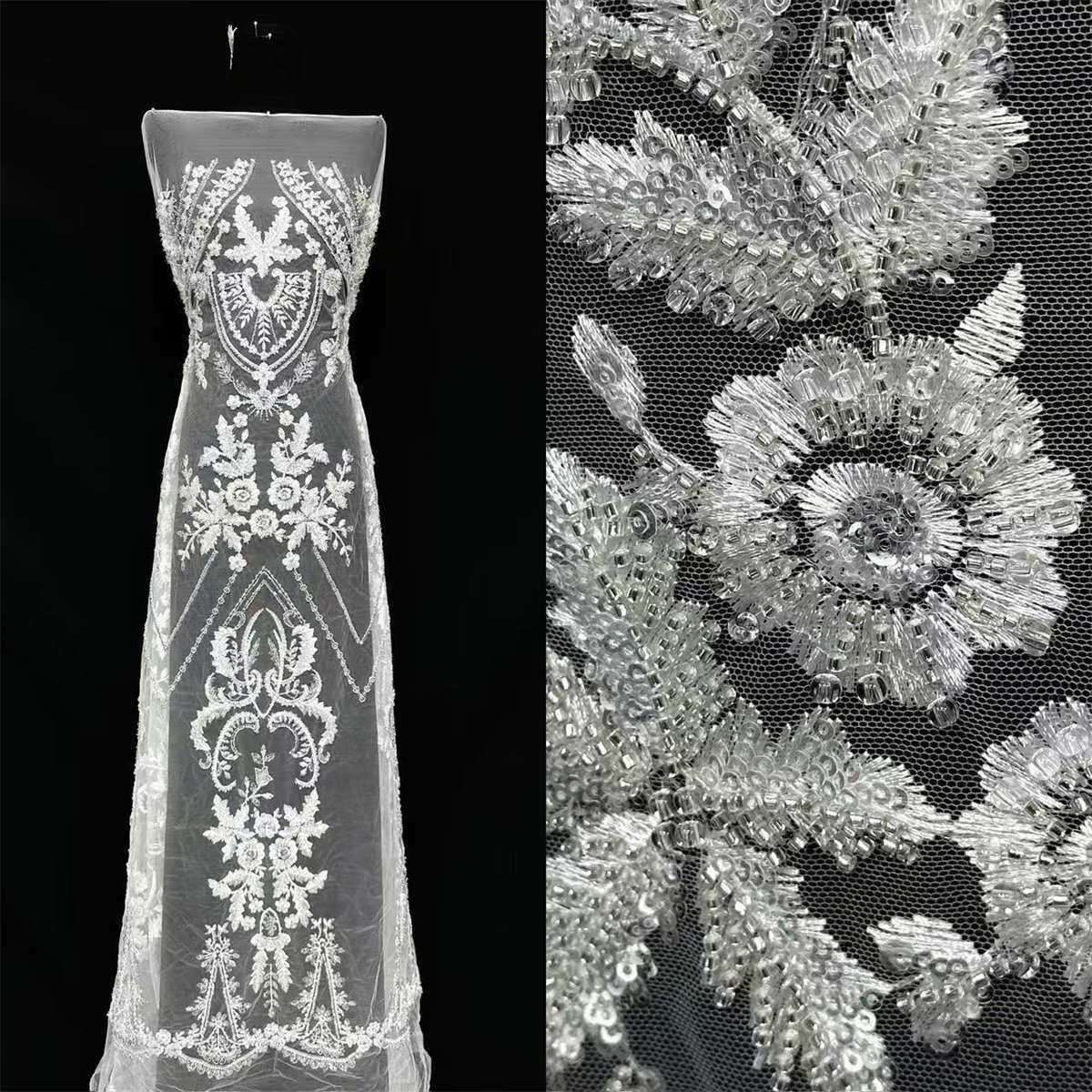 Bridal Lace Fabric - 5 Yards - Beaded Wedding Lace Fabric | STL LIL1528