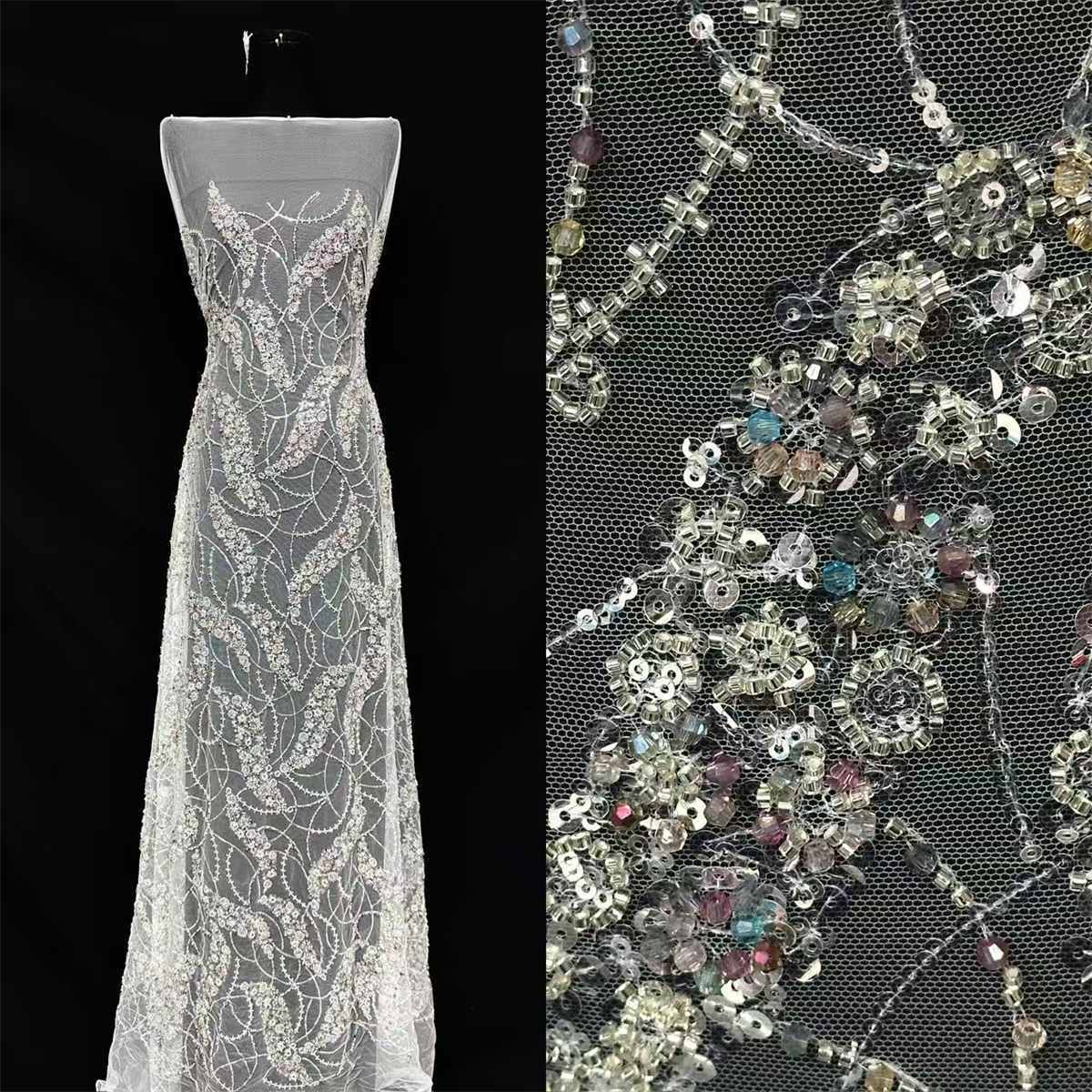 Bridal Lace Fabric - 5 Yards - Beaded Wedding Lace Fabric | HN530