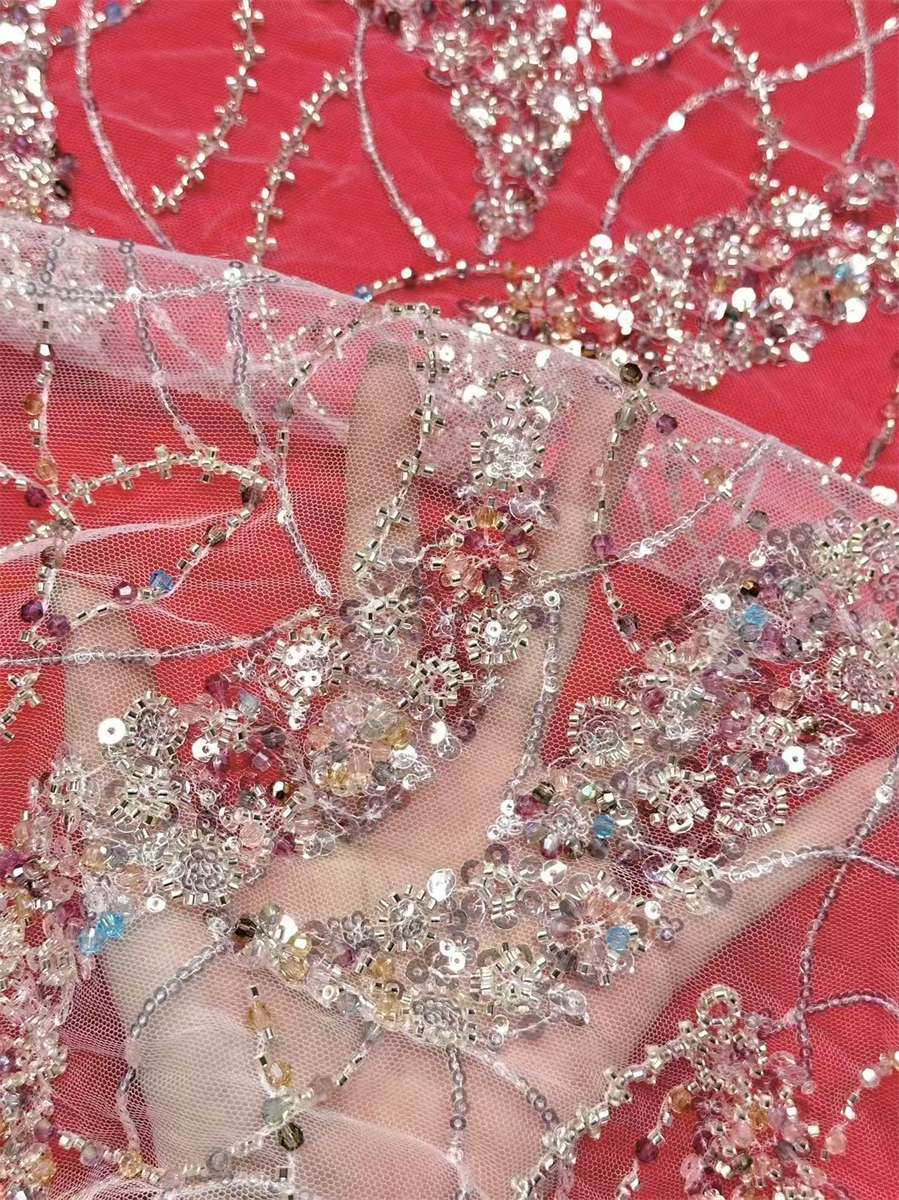 Bridal Lace Fabric - 5 Yards - Beaded Wedding Lace Fabric | HN530
