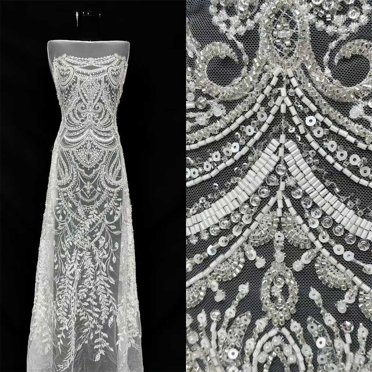 Bridal Lace Fabric - 5 Yards - Beaded Wedding Lace Fabric | HN531