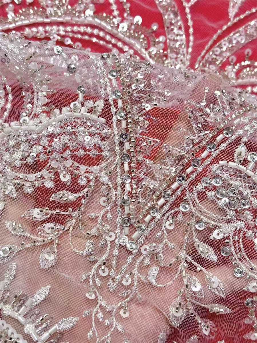 Bridal Lace Fabric - 5 Yards - Beaded Wedding Lace Fabric | HN531