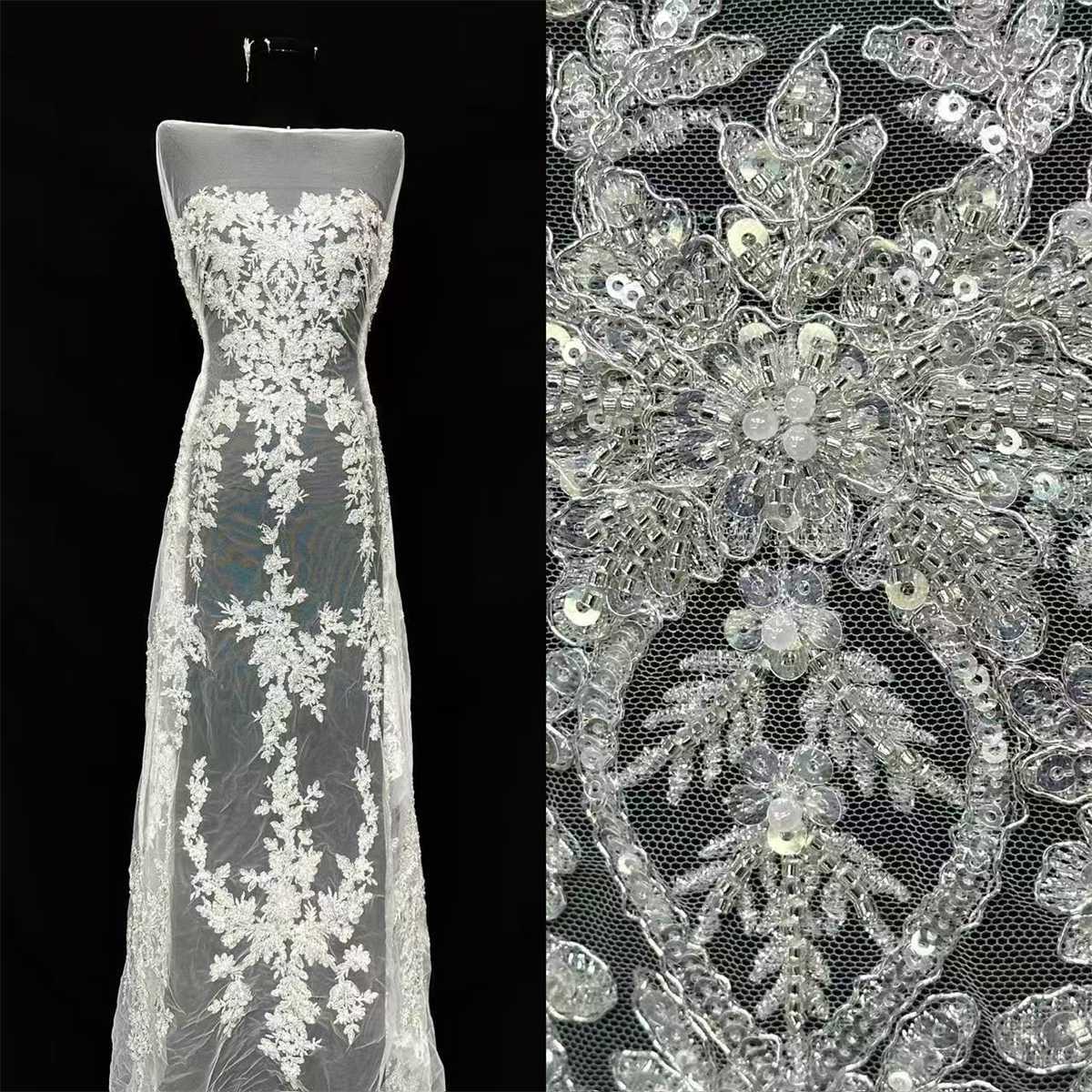 Bridal Lace Fabric - 5 Yards - Beaded Wedding Lace Fabric | HN532