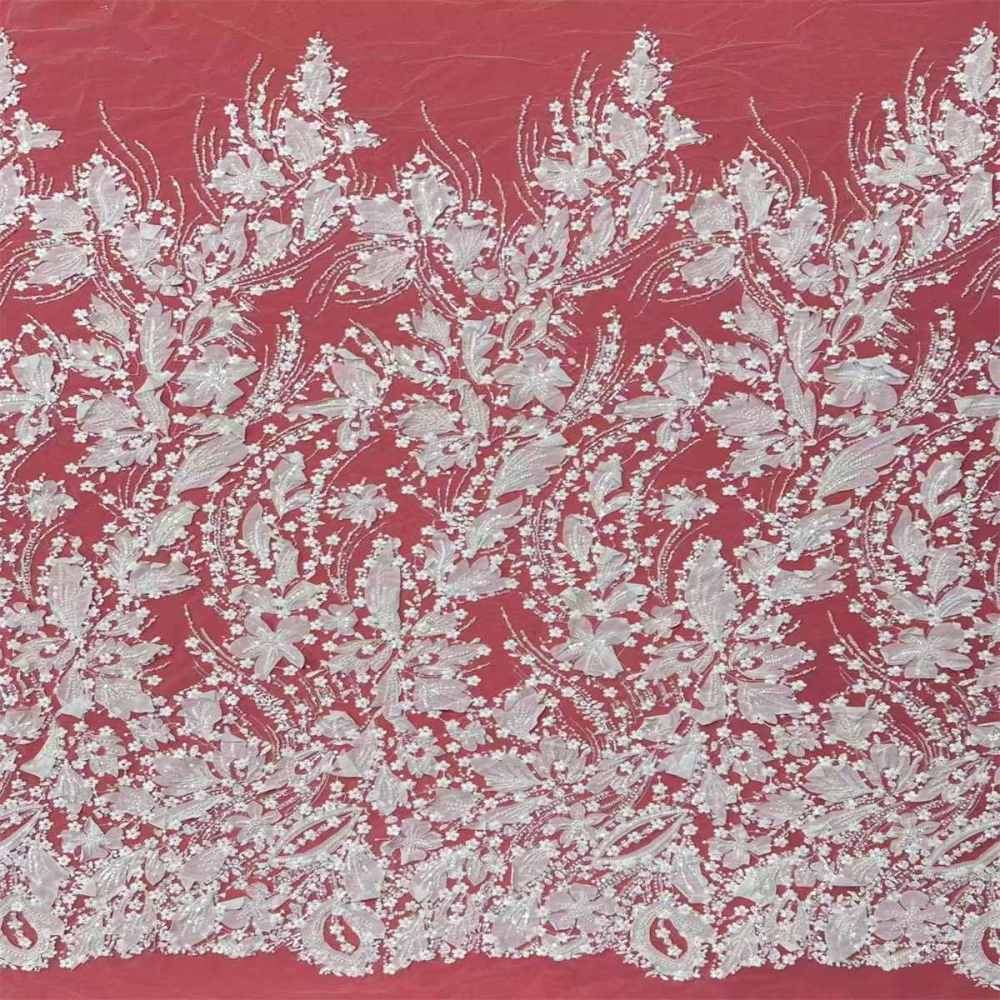 Bridal Lace Fabric - 5 Yards - Beaded Wedding Lace Fabric | HN541