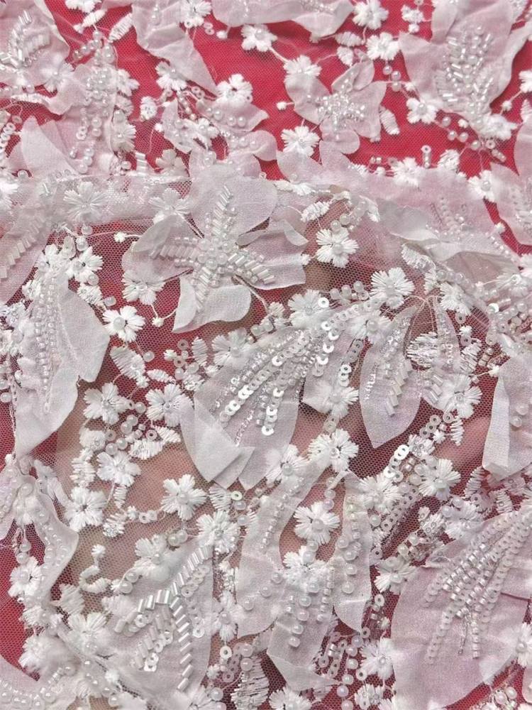 Bridal Lace Fabric - 5 Yards - Beaded Wedding Lace Fabric | HN541