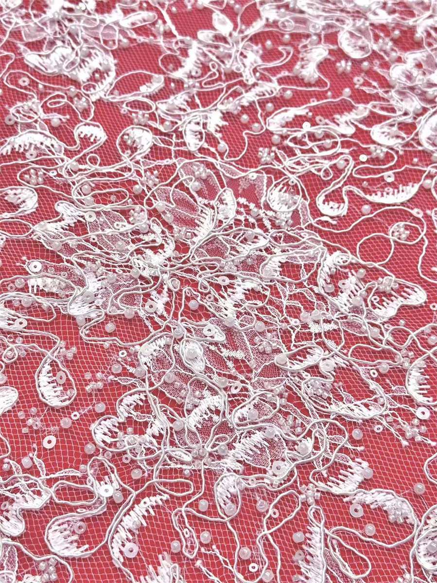 Bridal Lace Fabric - 5 Yards - Beaded Wedding Lace Fabric | HN573