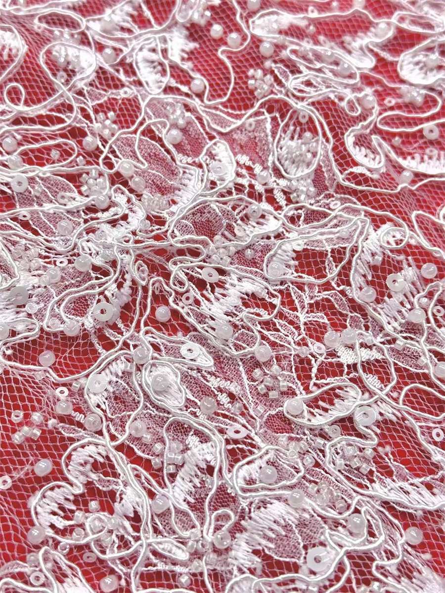 Bridal Lace Fabric - 5 Yards - Beaded Wedding Lace Fabric | HN573