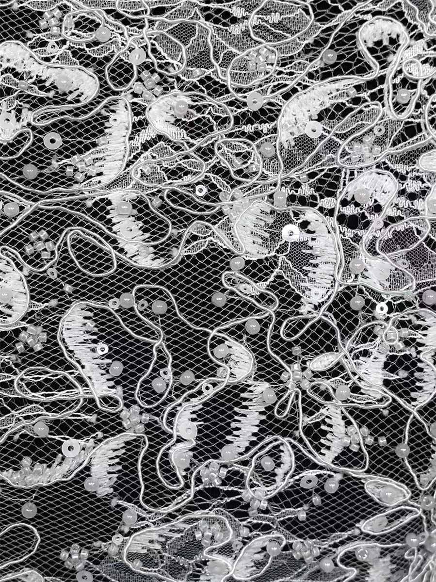 Bridal Lace Fabric - 5 Yards - Beaded Wedding Lace Fabric | HN573