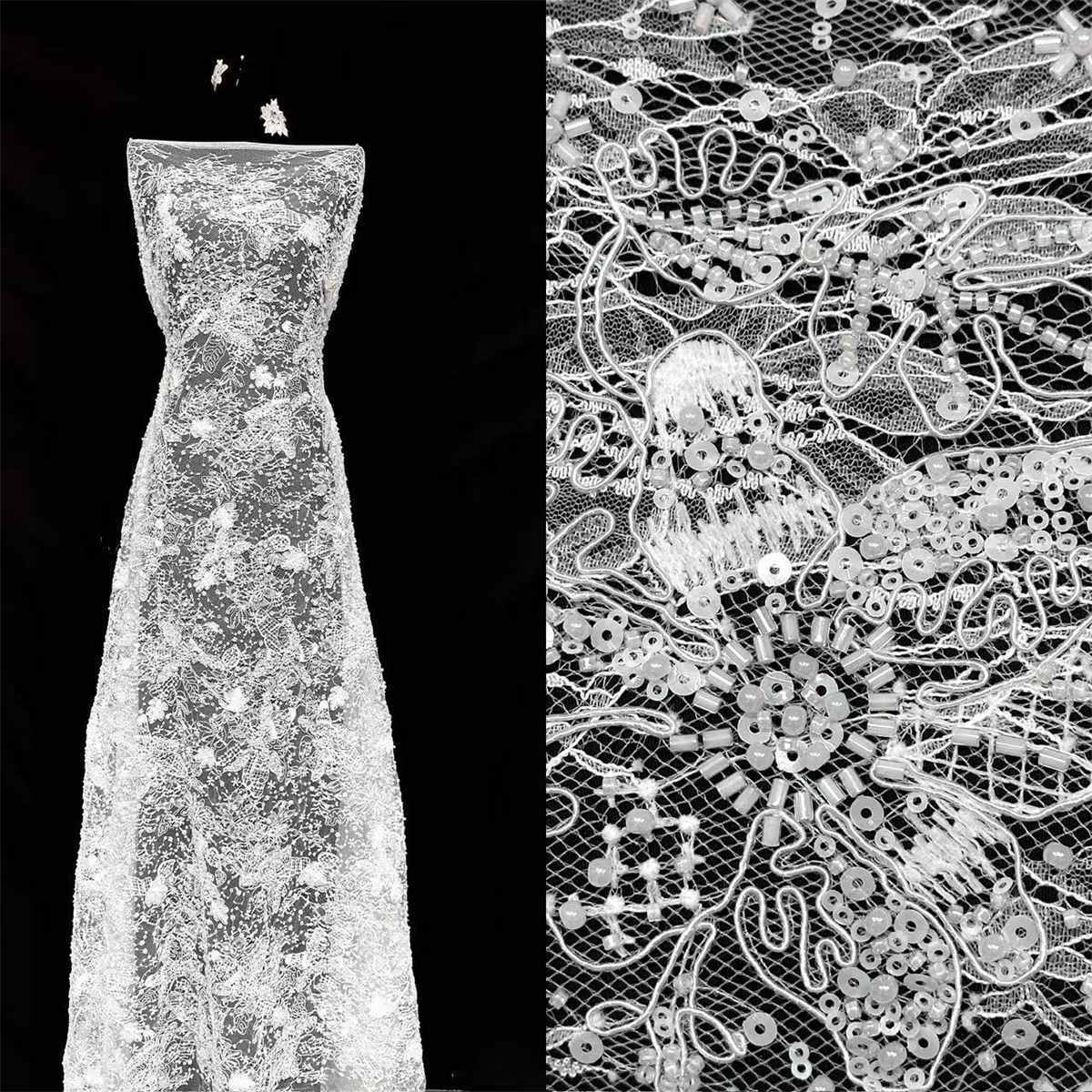 Bridal Lace Fabric - 5 Yards - Beaded Wedding Lace Fabric | HN574
