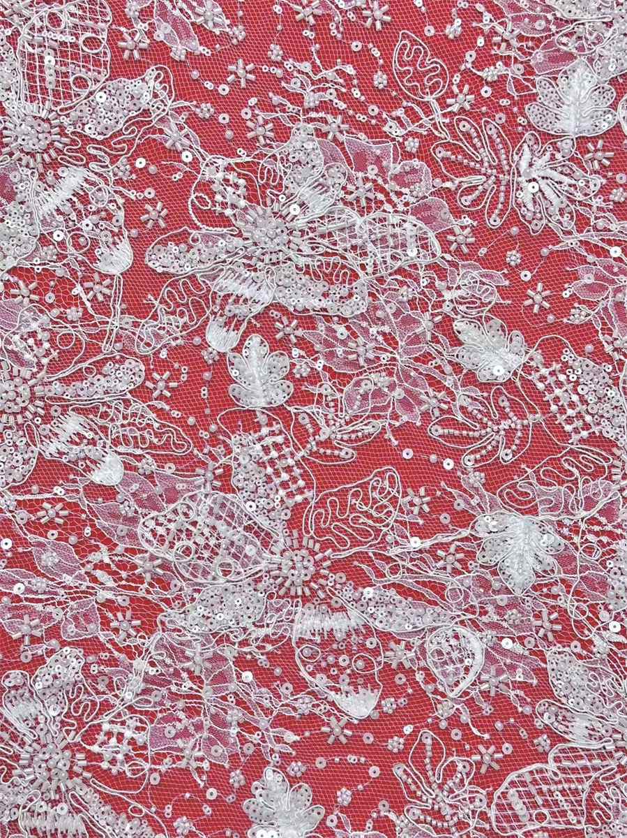Bridal Lace Fabric - 5 Yards - Beaded Wedding Lace Fabric | HN574