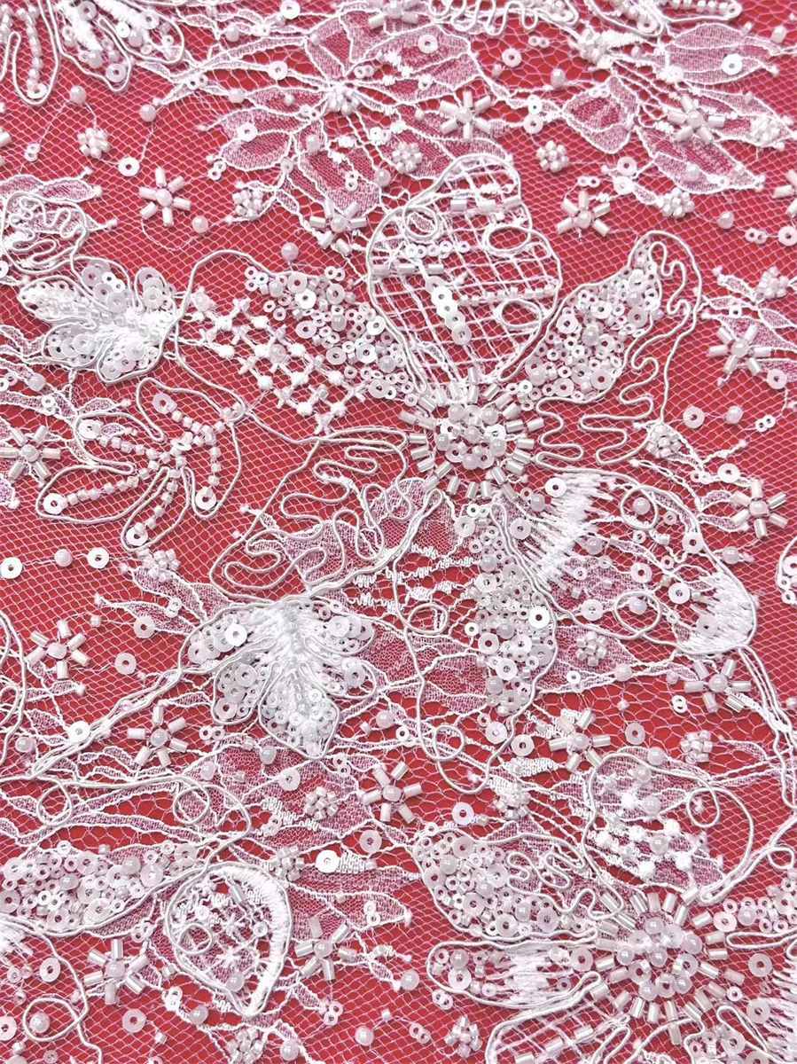 Bridal Lace Fabric - 5 Yards - Beaded Wedding Lace Fabric | HN574