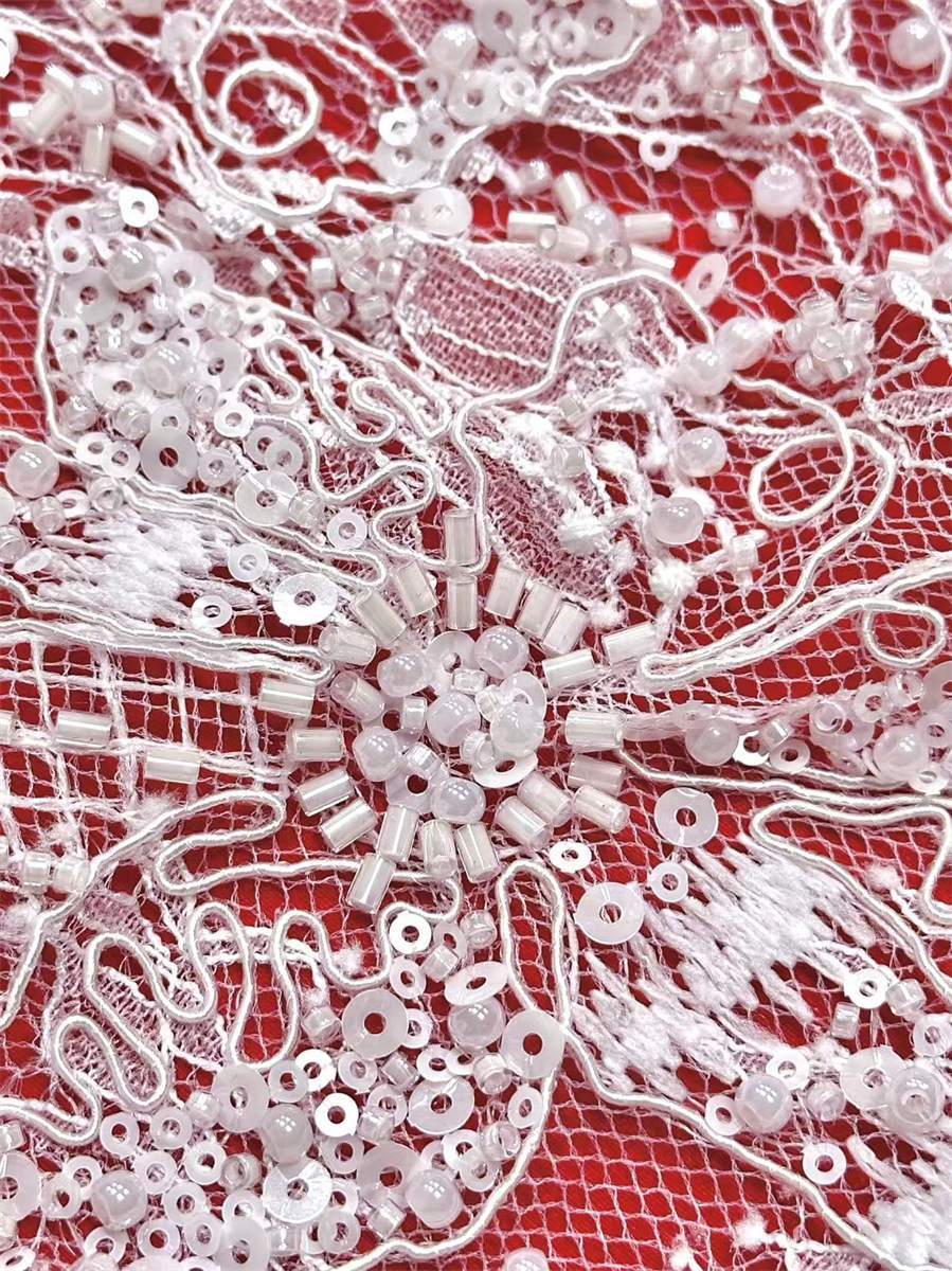 Bridal Lace Fabric - 5 Yards - Beaded Wedding Lace Fabric | HN574