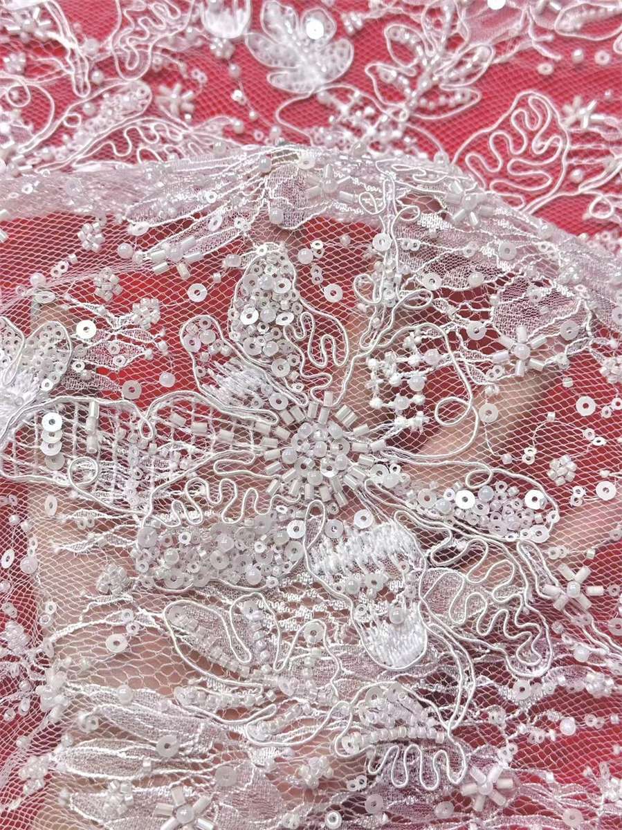 Bridal Lace Fabric - 5 Yards - Beaded Wedding Lace Fabric | HN574