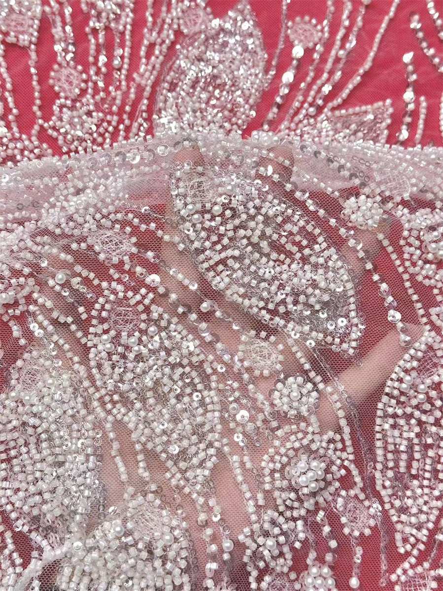 Bridal Lace Fabric - 5 Yards - Beaded Wedding Lace Fabric | HN583