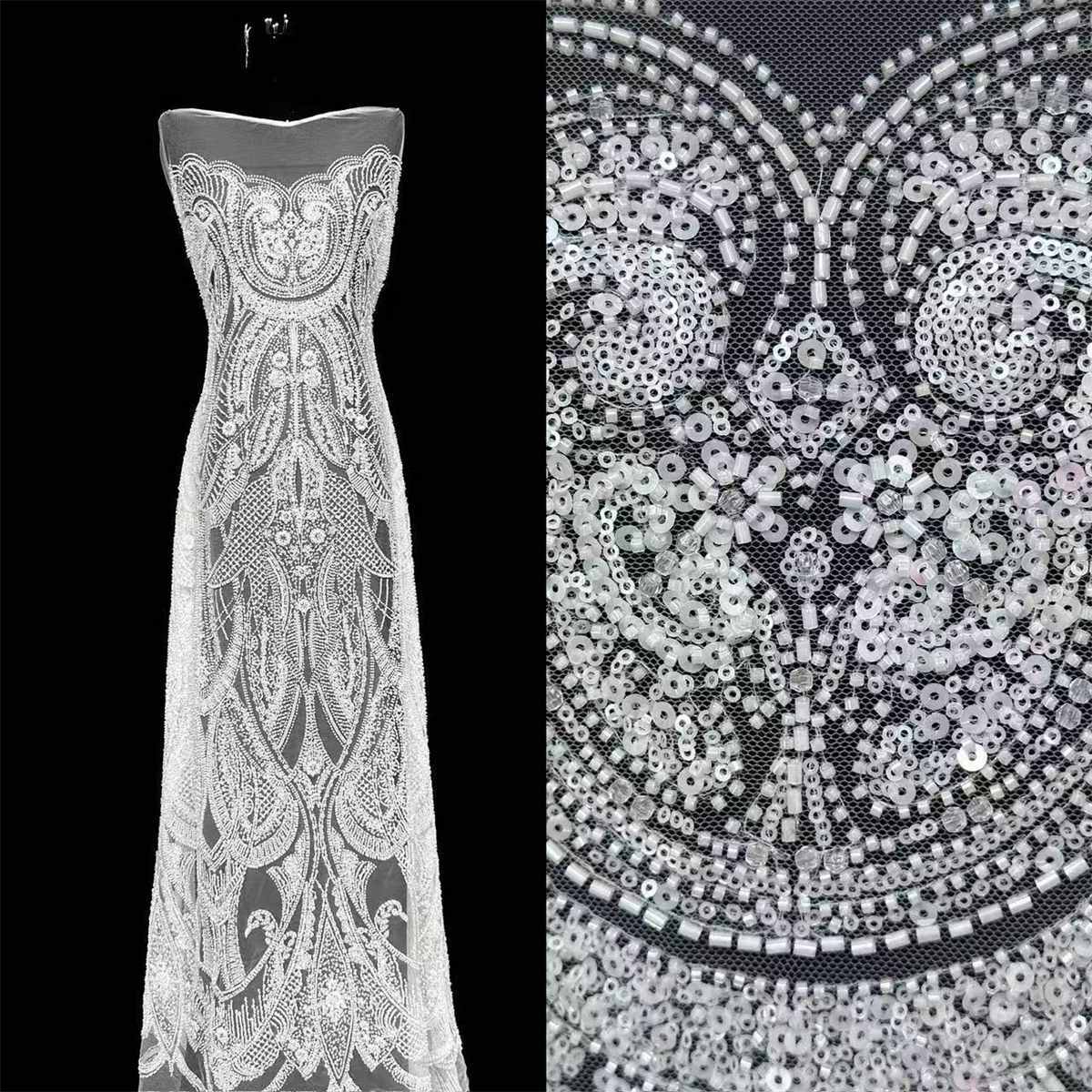 Bridal Lace Fabric - 5 Yards - Beaded Wedding Lace Fabric | HN594