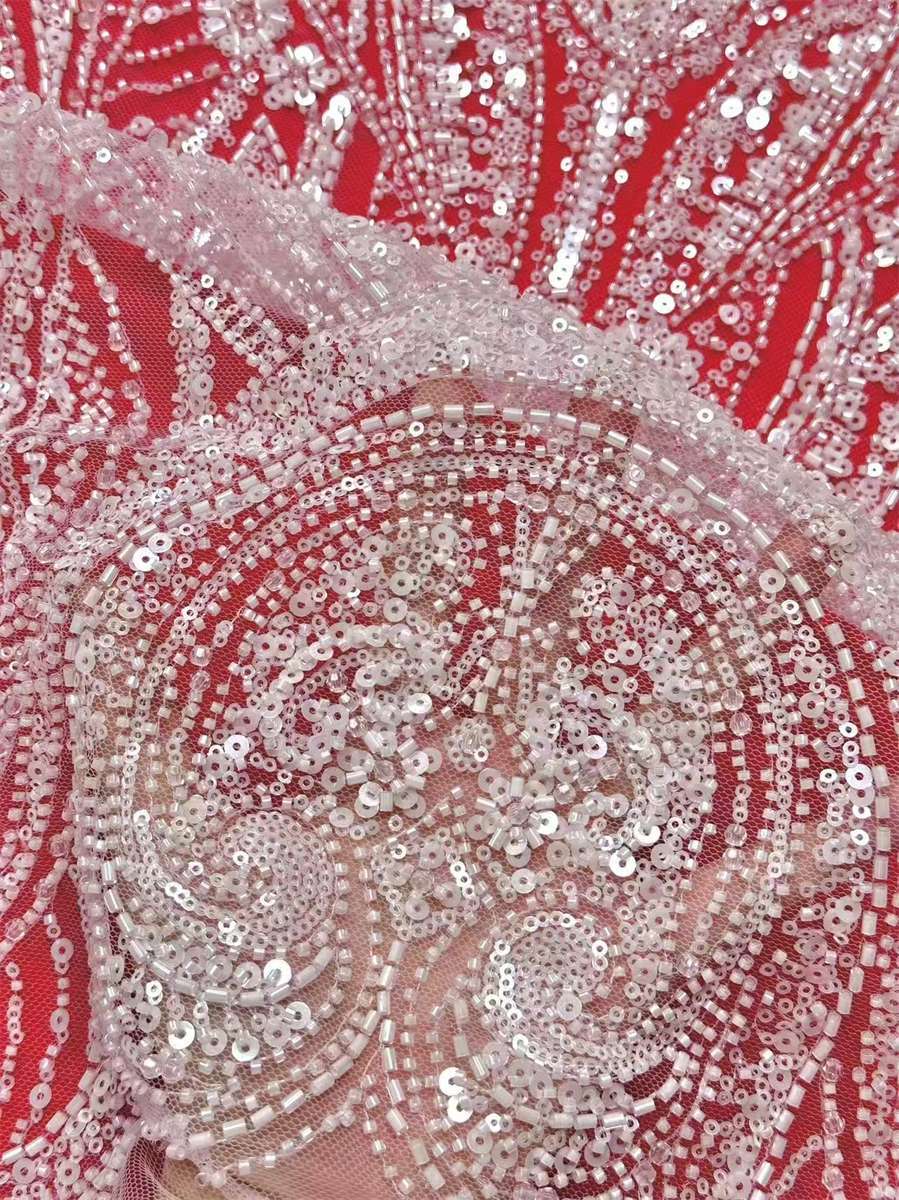 Bridal Lace Fabric - 5 Yards - Beaded Wedding Lace Fabric | HN594