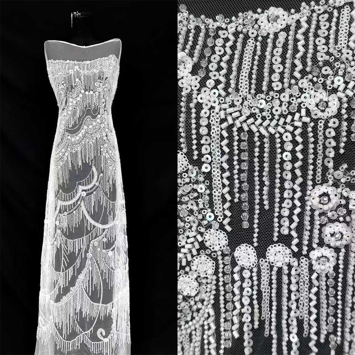Bridal Lace Fabric - 5 Yards - Beaded Wedding Lace Fabric | HN596