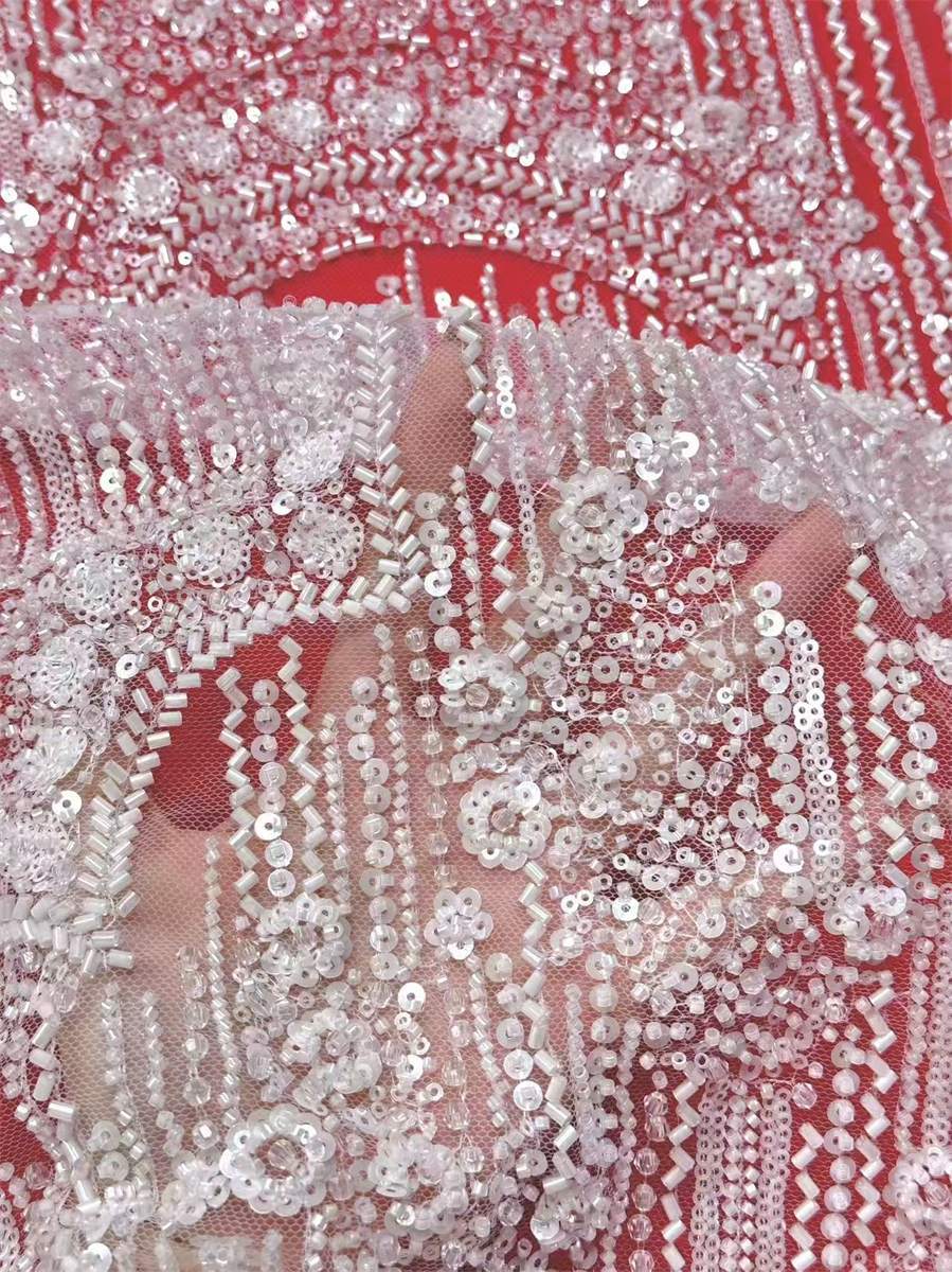 Bridal Lace Fabric - 5 Yards - Beaded Wedding Lace Fabric | HN596