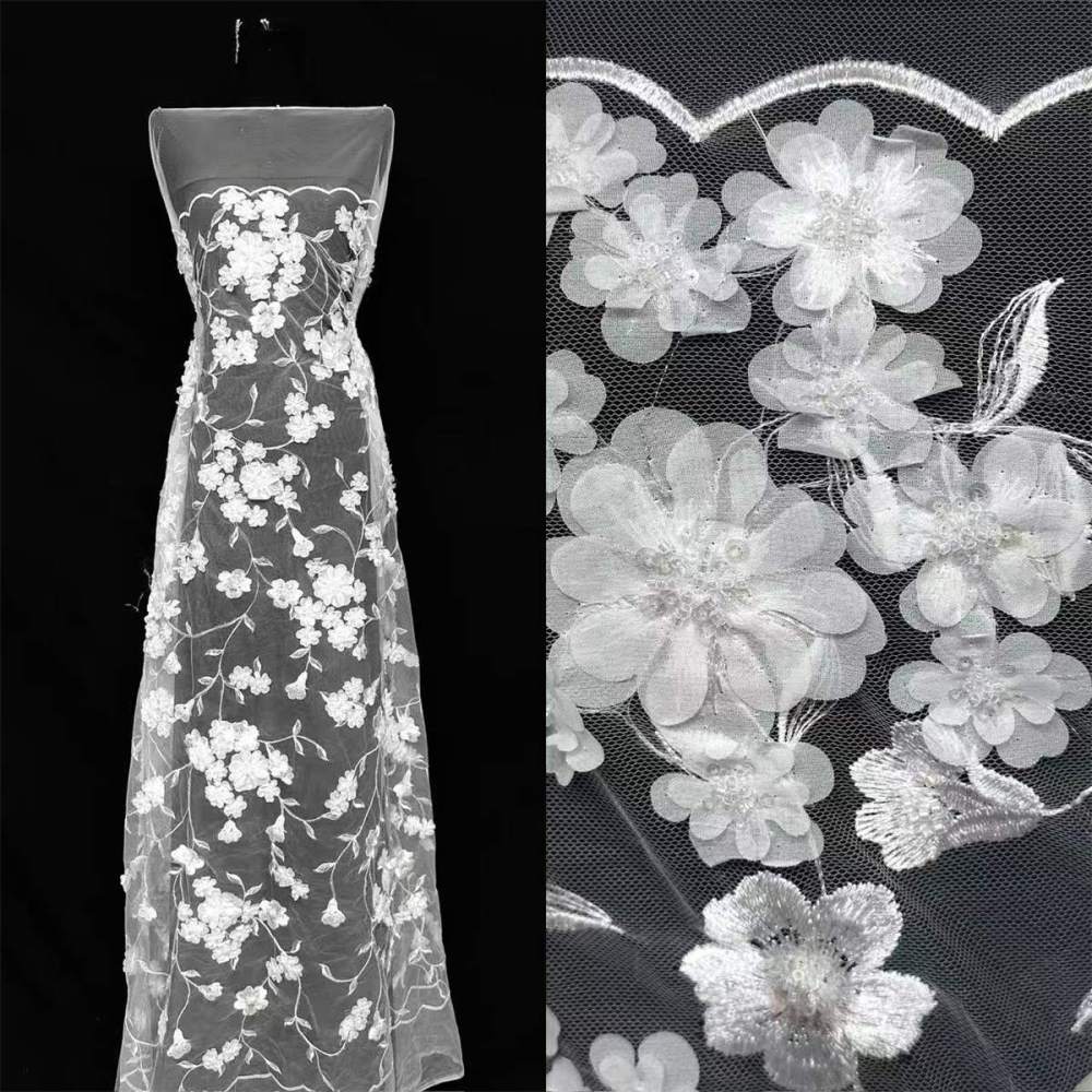 Bridal Lace Fabric - 5 Yards - Beaded Wedding Lace Fabric | HN601