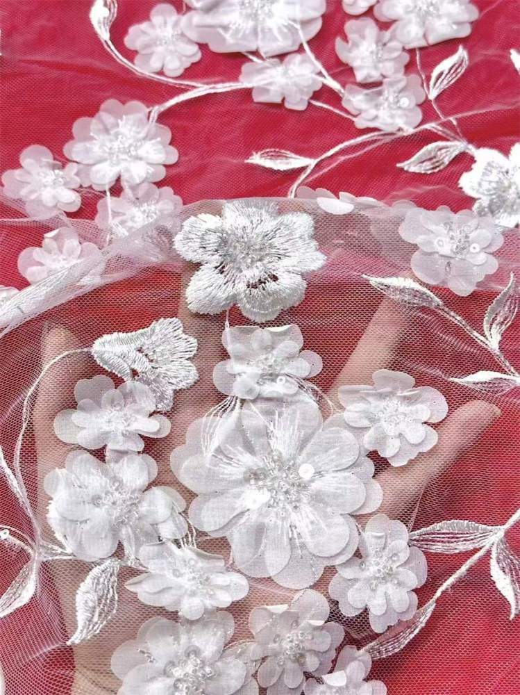 Bridal Lace Fabric - 5 Yards - Beaded Wedding Lace Fabric | HN601