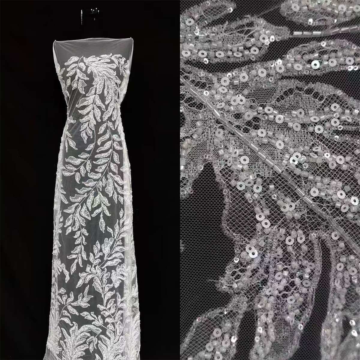 Bridal Lace Fabric - 5 Yards - Beaded Wedding Lace Fabric | HN603