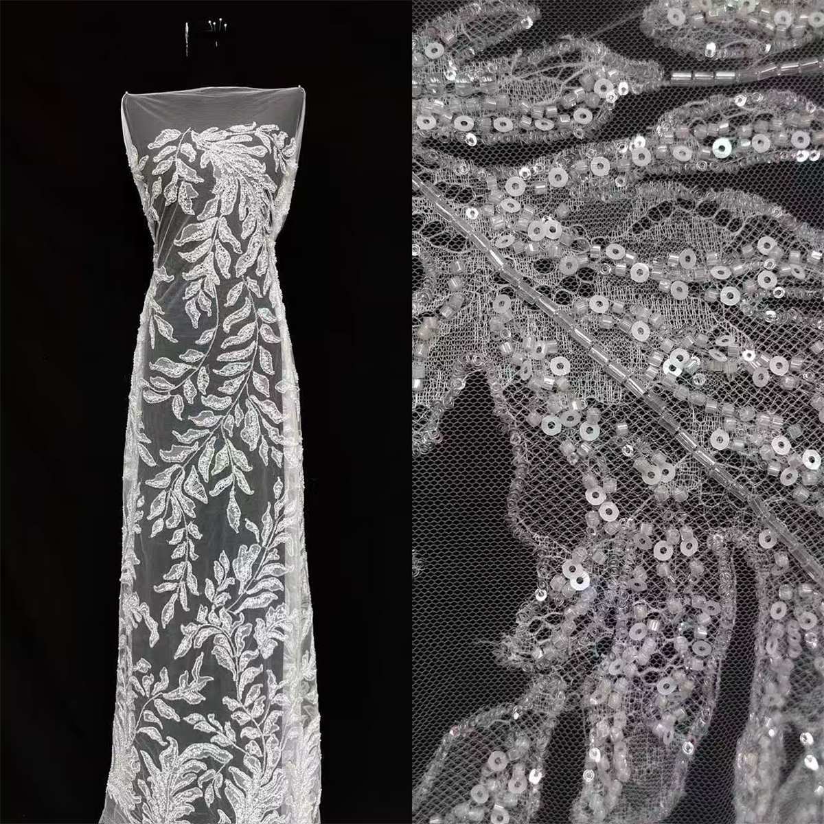 Bridal Lace Fabric - 5 Yards - Beaded Wedding Lace Fabric | HN603