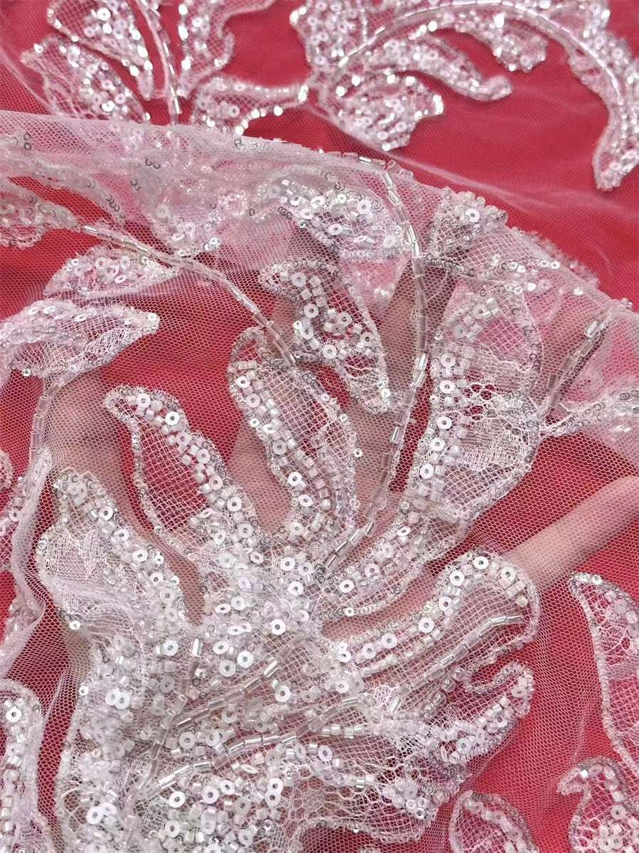 Bridal Lace Fabric - 5 Yards - Beaded Wedding Lace Fabric | HN603