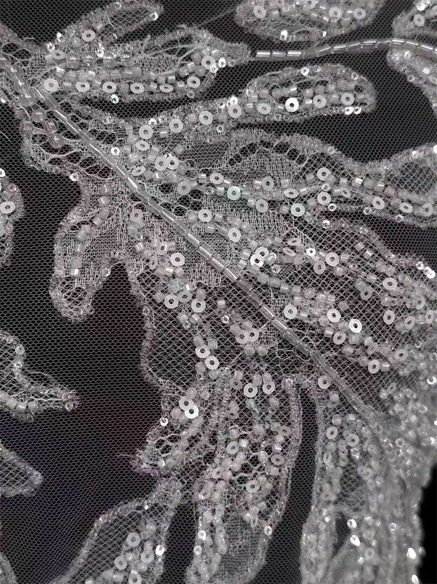 Bridal Lace Fabric - 5 Yards - Beaded Wedding Lace Fabric | HN603