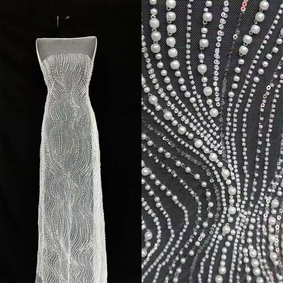 Bridal Lace Fabric - 5 Yards - Beaded Wedding Lace Fabric | HN605