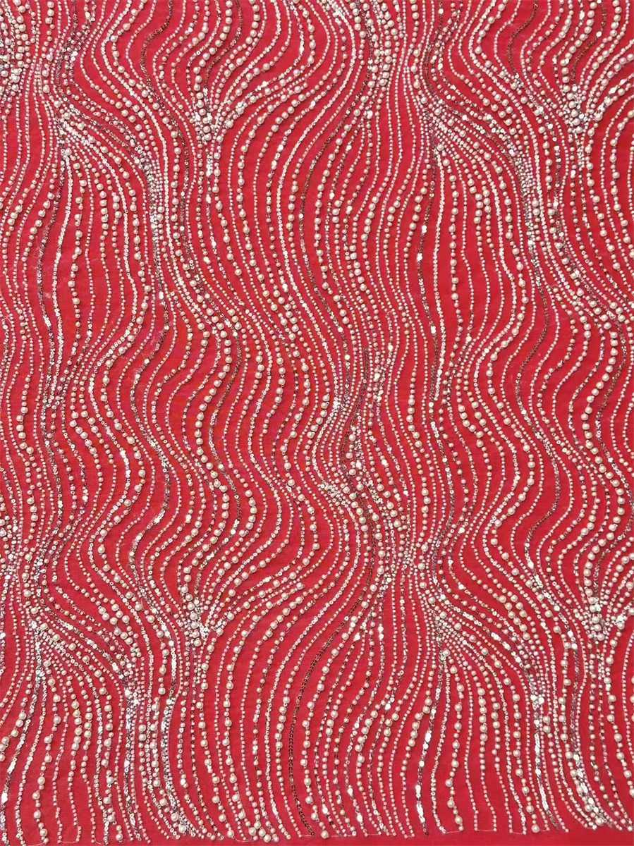 Bridal Lace Fabric - 5 Yards - Beaded Wedding Lace Fabric | HN605
