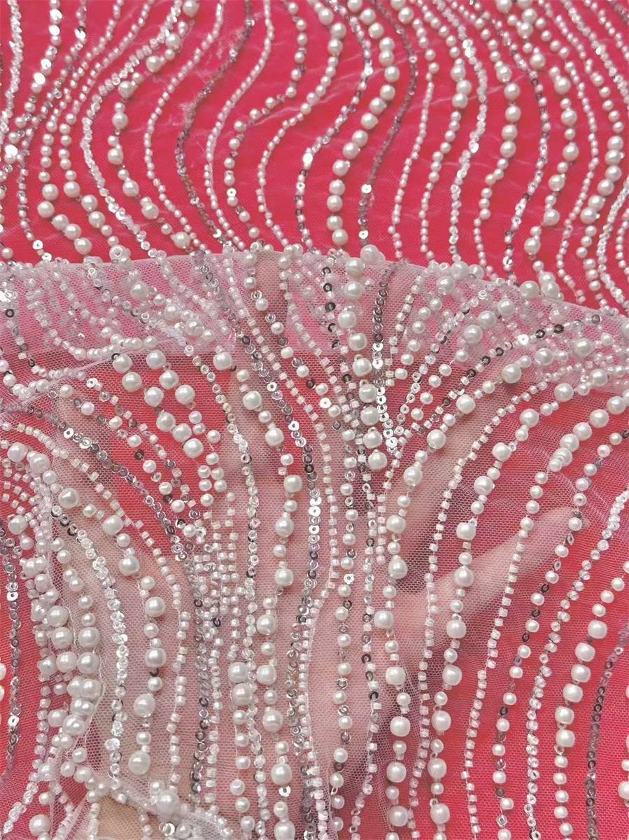 Bridal Lace Fabric - 5 Yards - Beaded Wedding Lace Fabric | HN605
