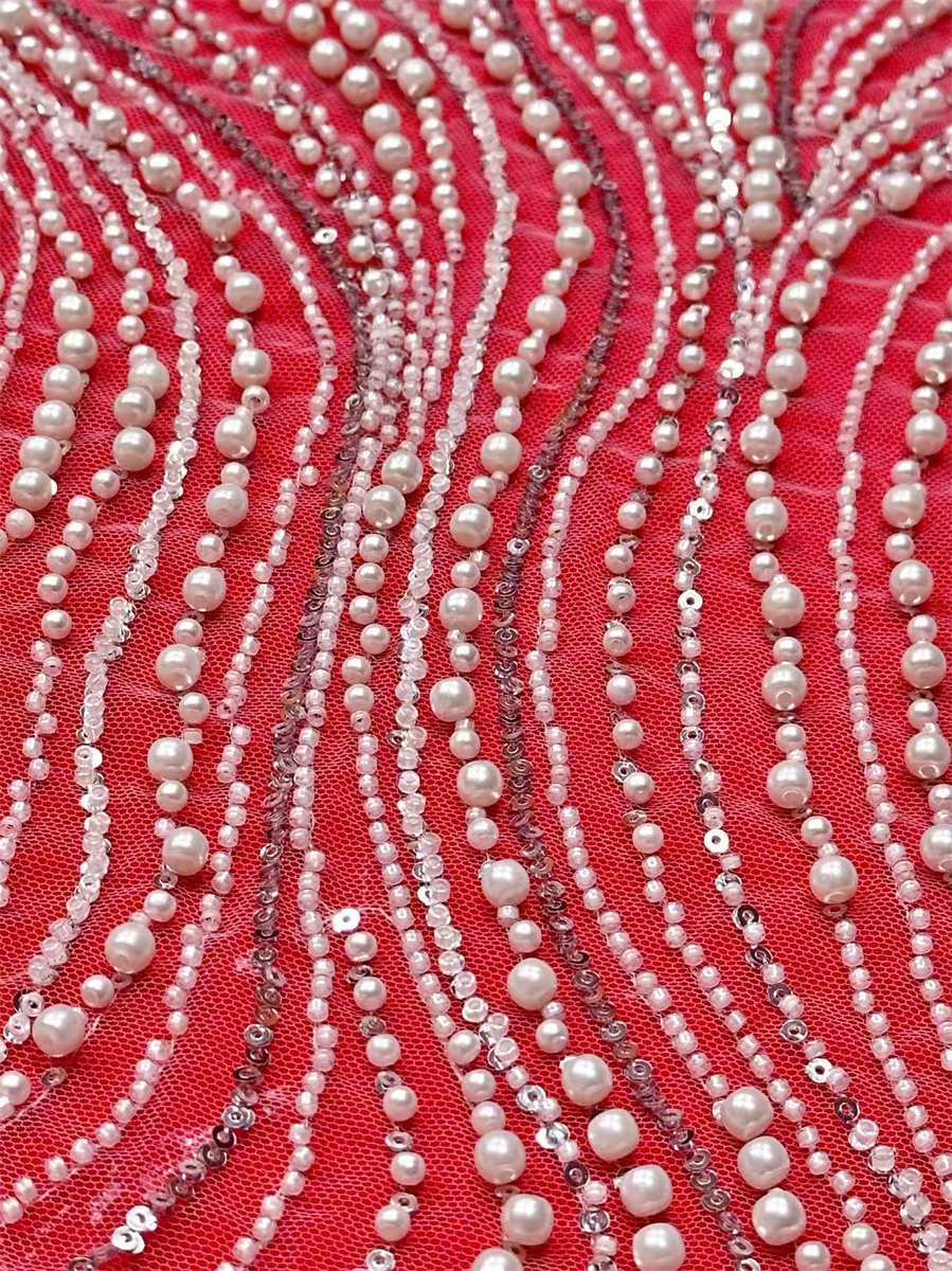Bridal Lace Fabric - 5 Yards - Beaded Wedding Lace Fabric | HN605