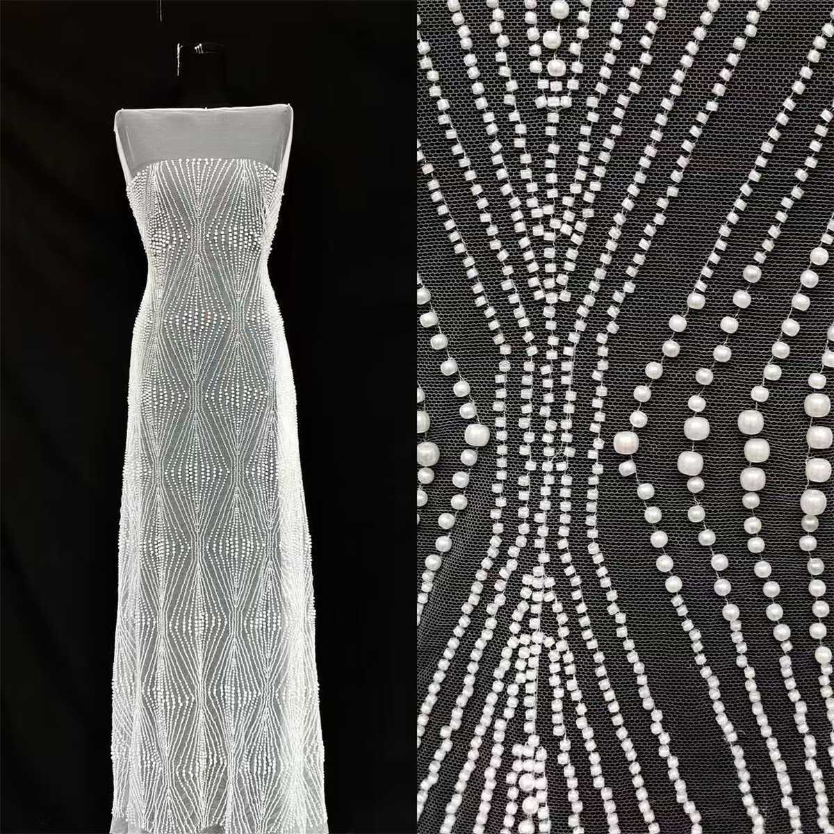 Bridal Lace Fabric - 5 Yards - Beaded Wedding Lace Fabric | HN606