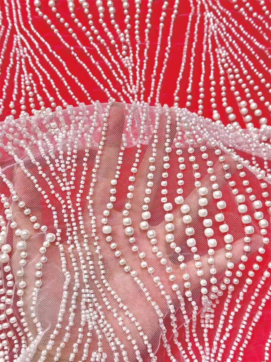 Bridal Lace Fabric - 5 Yards - Beaded Wedding Lace Fabric | HN606