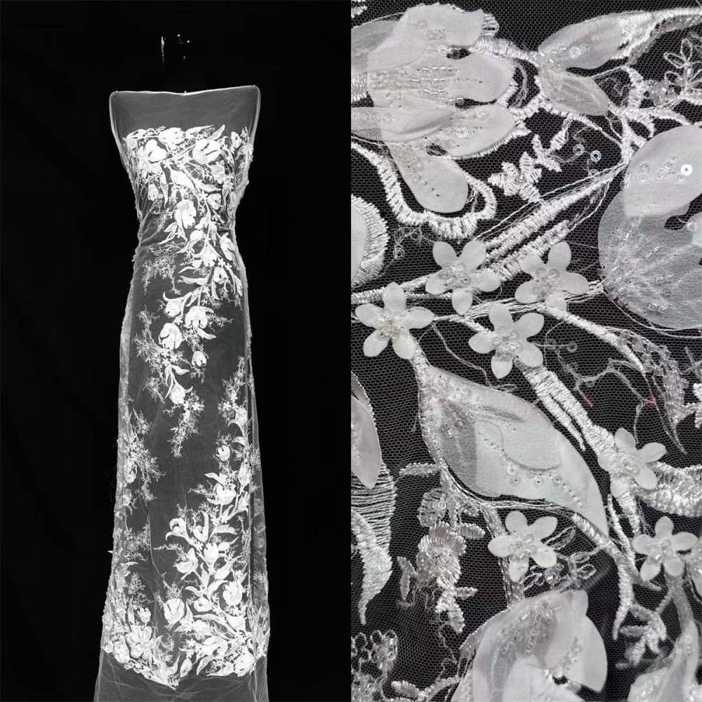 Bridal Lace Fabric - 5 Yards - Beaded Wedding Lace Fabric | HN608