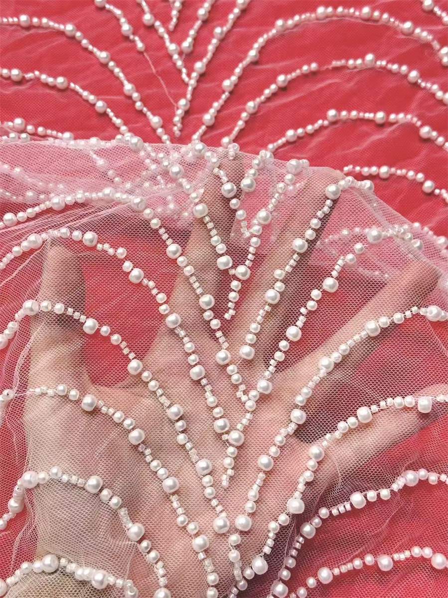 Bridal Lace Fabric - 5 Yards - Beaded Wedding Lace Fabric | HN609
