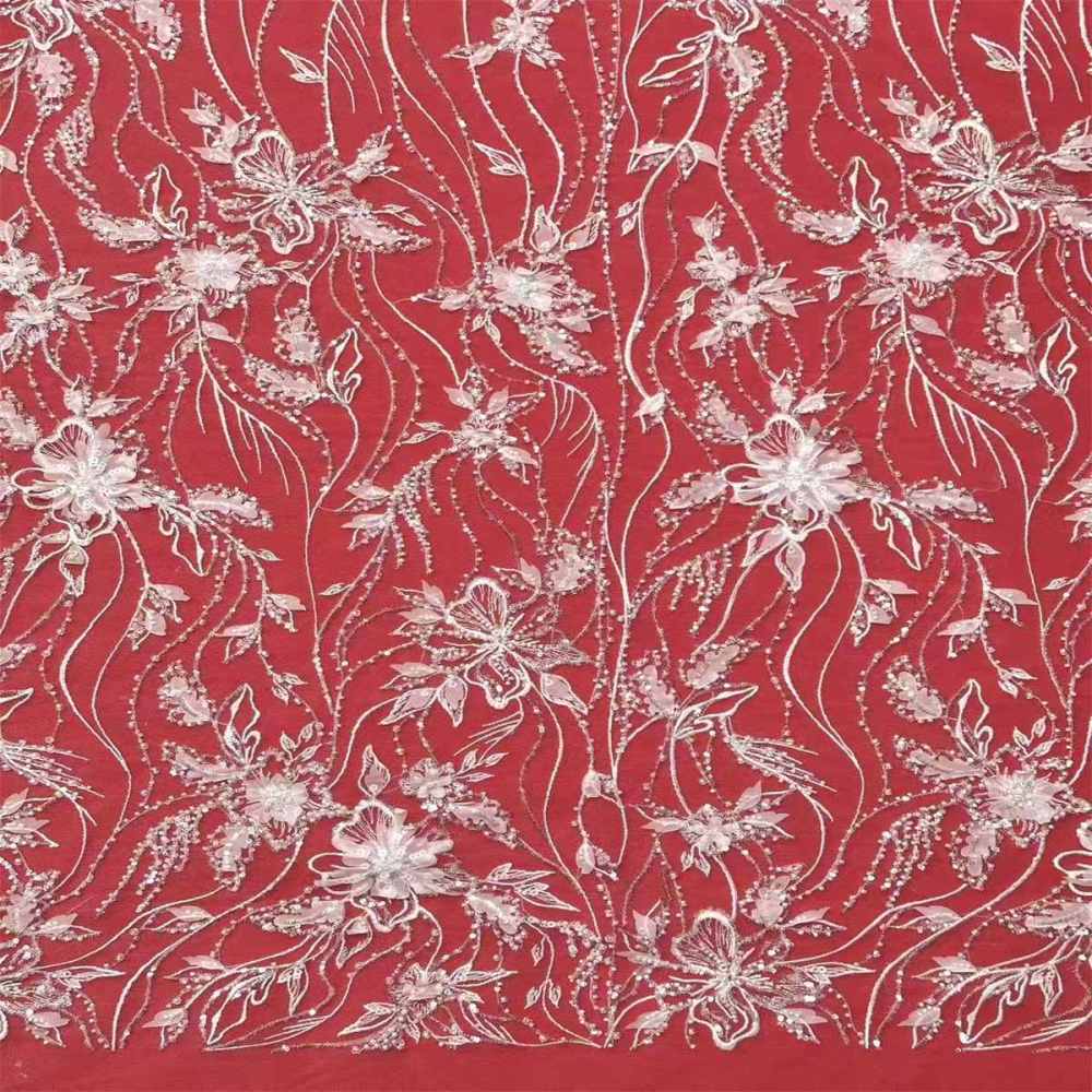 Bridal Lace Fabric - 5 Yards - Beaded Wedding Lace Fabric | HN610